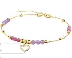 Outlet Apart Bransoletka z żółtego złota z diamentami i kamieniami ozdobnymi - serce - próba 375
