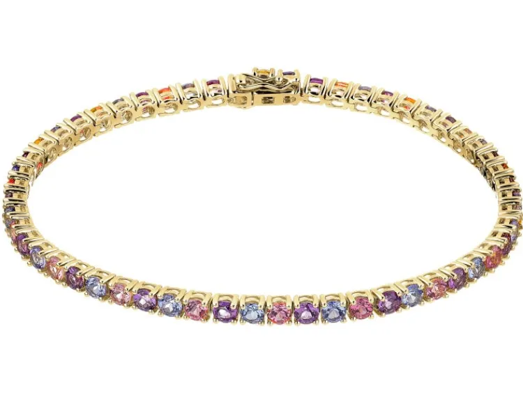 Apart Bransoletka z żółtego złota z brylantem, kamieniami szlachetnymi i ozdobnymi - 18 cm - próba 585< Bransoletki Z Diamentami