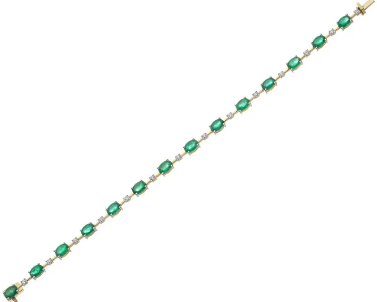 New Apart Bransoletka z żółtego złota z brylantami i szmaragdami - 18 cm - próba 750