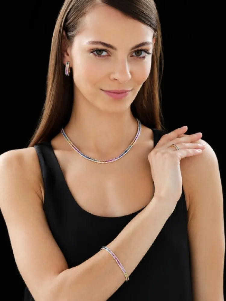 Apart Bransoletka z żółtego złota z brylantami i szafirami kolorowymi - 18 cm - próba 585< Wszystkie