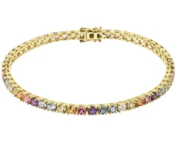 Apart Bransoletka z żółtego złota z brylantem i kamieniami ozdobnymi - 18 cm - próba 585< Bransoletki Z Diamentami