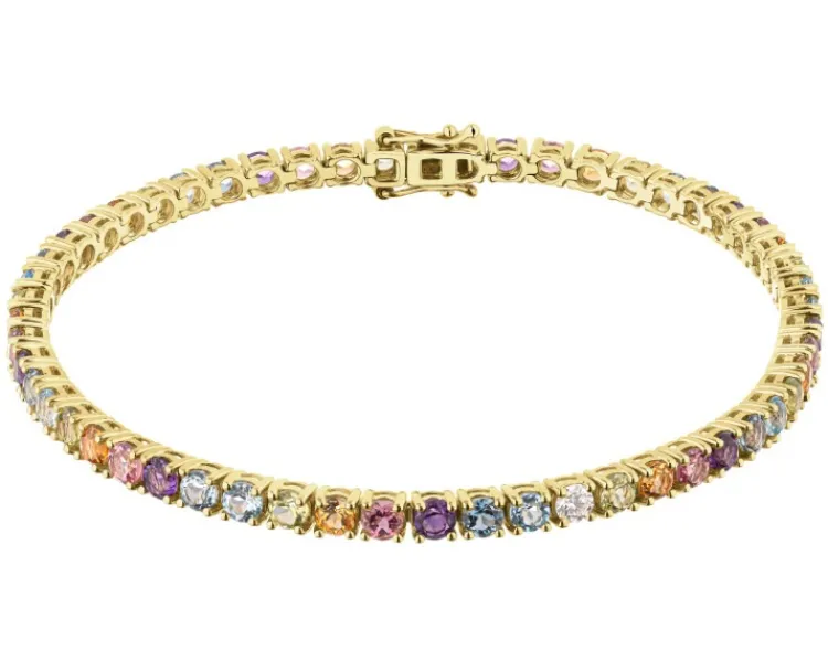 Apart Bransoletka z żółtego złota z brylantem i kamieniami ozdobnymi - 18 cm - próba 585< Bransoletki Z Diamentami