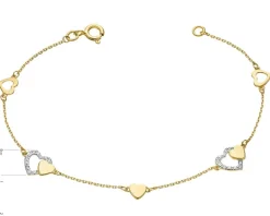 Hot Apart Bransoletka z żółtego złota z brylantami - serca - 0,04 ct - próba 375