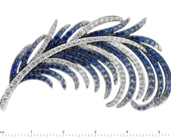 Apart Broszka z białego złota z brylantami i szafirami cejlońskimi - piórko - próba 750< Broszki Z Diamentami