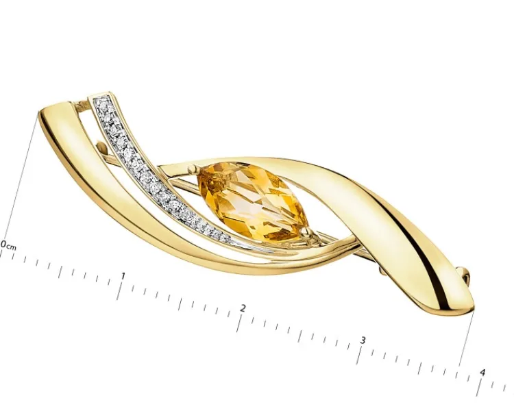 Clearance Apart Broszka z żółtego złota z diamentami i cytrynem - próba 585