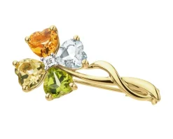 Hot Apart Broszka z żółtego złota z diamentem i kamieniami ozdobnymi - koniczyna - próba 585
