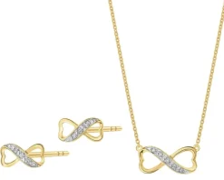 Outlet Apart Kolczyki i naszyjnik z żółtego złota z diamentami - komplet - nieskończoność - 0,03 ct - próba 375