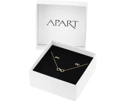 Outlet Apart Kolczyki i naszyjnik z żółtego złota z diamentami - komplet -  nieskończoność - 0,03 ct - próba 375