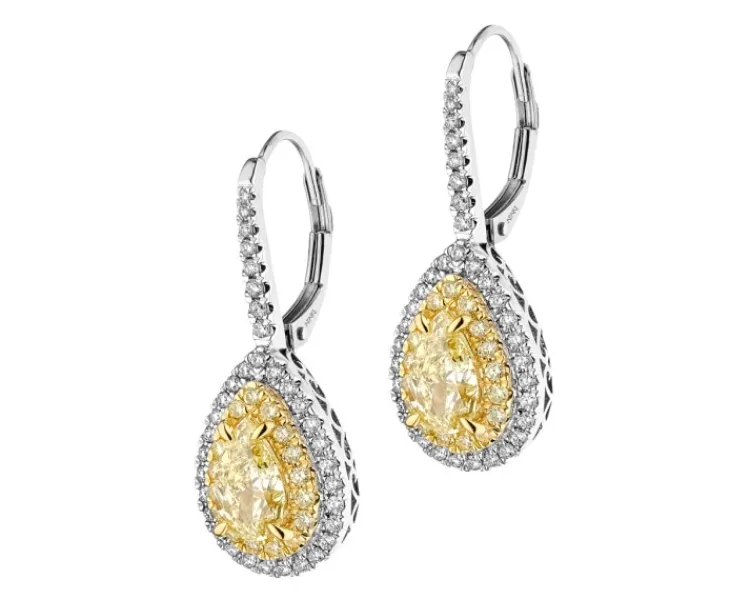 Clearance Apart Kolczyki z białego i żółtego złota z diamentami - VS1-VS2/Fancy Light Yellow - 2,77 ct - próba 750