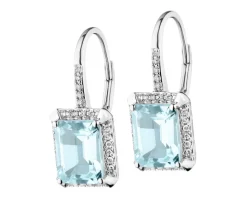 Best Apart Kolczyki z białego złota z diamentami i topazami Sky Blue - próba 585