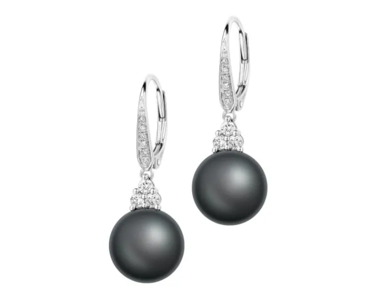 Apart Kolczyki z białego złota z brylantami i perłami Tahiti - próba 585< Kolczyki Z Diamentami