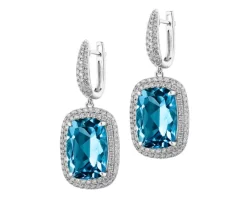 Hot Apart Kolczyki z białego złota z brylantami i topazami London Blue - próba 585