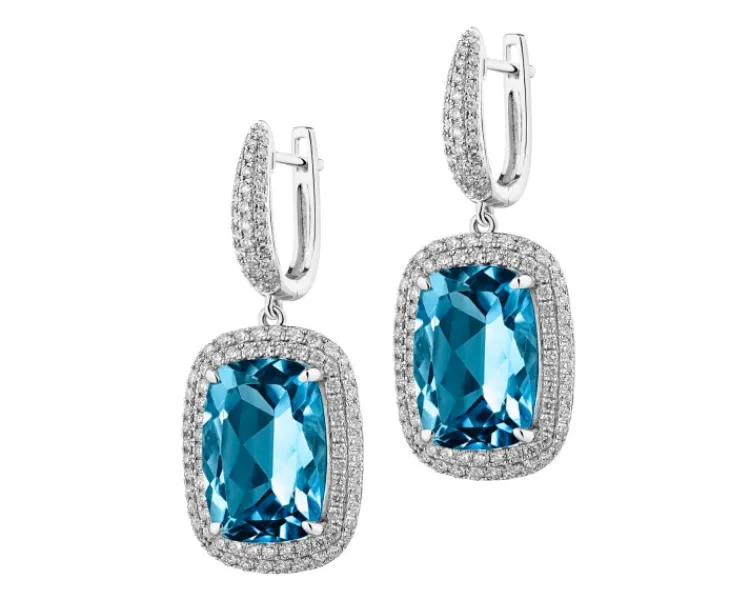Hot Apart Kolczyki z białego złota z brylantami i topazami London Blue - próba 585