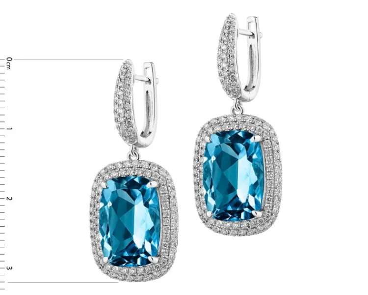 Hot Apart Kolczyki z białego złota z brylantami i topazami London Blue - próba 585