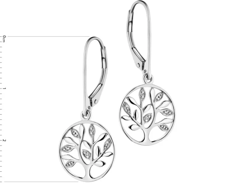 Best Apart Kolczyki z białego złota z diamentami - drzewka - 0,01 ct - próba 585