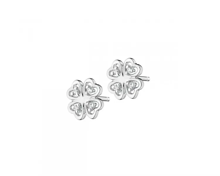 Best Apart Kolczyki z białego złota z diamentami - koniczyny - 0,02 ct - próba 375