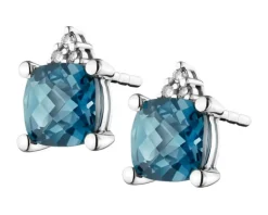 Sale Apart Kolczyki z białego złota z diamentami i topazami London Blue - próba 375
