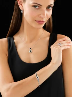 Apart Kolczyki z białego złota z diamentami i szafirami - próba 585< Kolczyki Z Diamentami