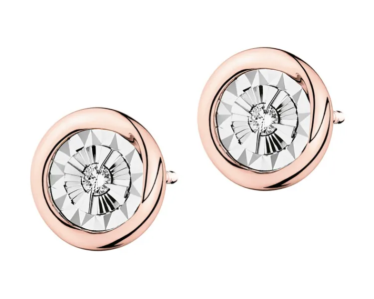 Outlet Apart Kolczyki z różowego i białego złota z brylantami - 0,04 ct - próba 585