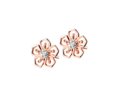 Online Apart Kolczyki z różowego złota z diamentami - kwiaty - 0,01 ct - próba 375
