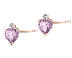 Clearance Apart Kolczyki z różowego złota z diamentami i ametystami - serca - próba 375