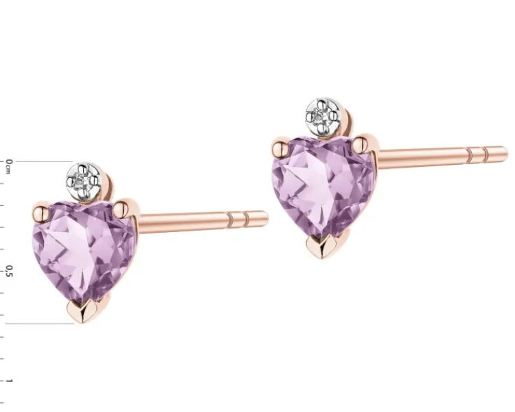 Clearance Apart Kolczyki z różowego złota z diamentami i ametystami - serca - próba 375