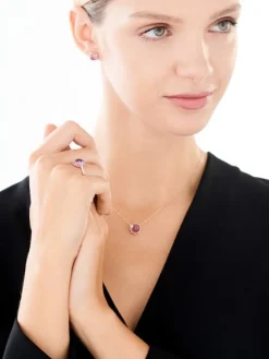 Apart Kolczyki z różowego złota z diamentami i ametystami - liście - próba 585< Kolczyki Z Diamentami