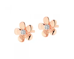Outlet Apart Kolczyki z różowego złota z diamentami - kwiaty - 0,008 ct - próba 585