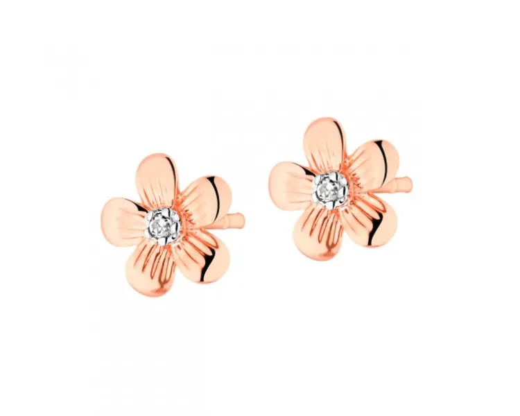 Outlet Apart Kolczyki z różowego złota z diamentami - kwiaty - 0,008 ct - próba 585
