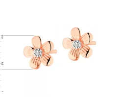 Outlet Apart Kolczyki z różowego złota z diamentami - kwiaty - 0,008 ct - próba 585