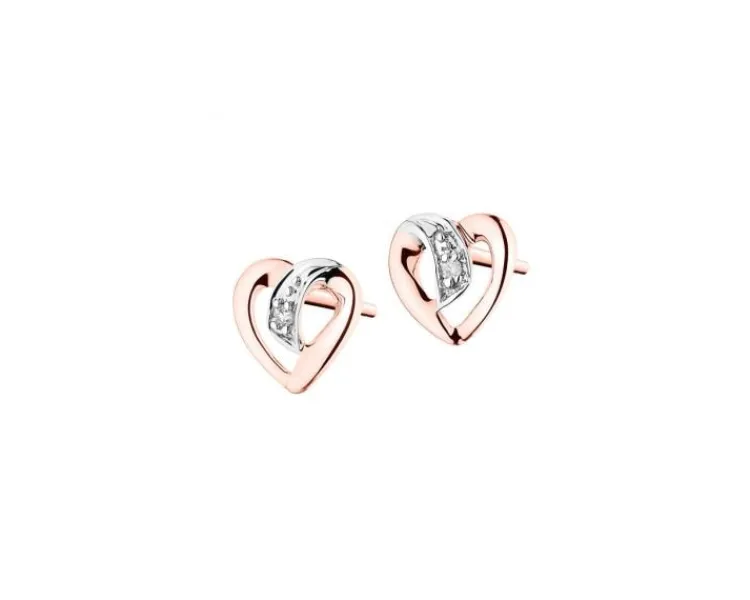 Clearance Apart Kolczyki z różowego złota z diamentami - serca - 0,005 ct - próba 375