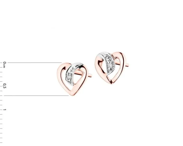 Clearance Apart Kolczyki z różowego złota z diamentami - serca - 0,005 ct - próba 375