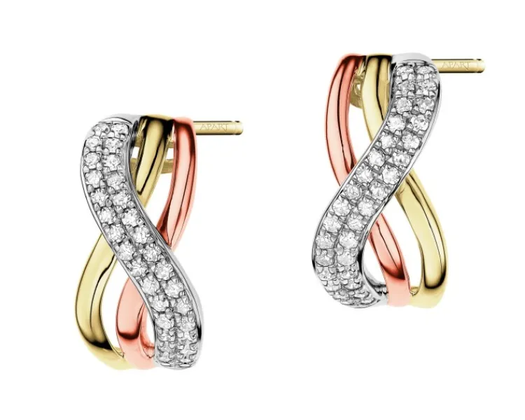Best Apart Kolczyki z żółtego, białego i różowego złota z diamentami - 0,23 ct - próba 585
