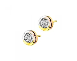 Clearance Apart Kolczyki z żółtego, białego i różowego złota z brylantami - 0,10 ct - próba 585