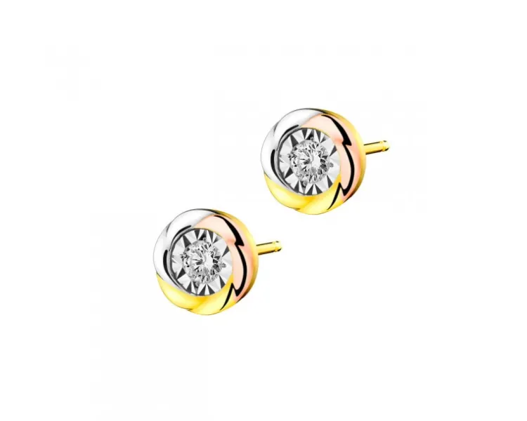 Clearance Apart Kolczyki z żółtego, białego i różowego złota z brylantami - 0,10 ct - próba 585