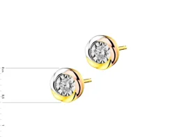 Clearance Apart Kolczyki z żółtego, białego i różowego złota z brylantami - 0,10 ct - próba 585
