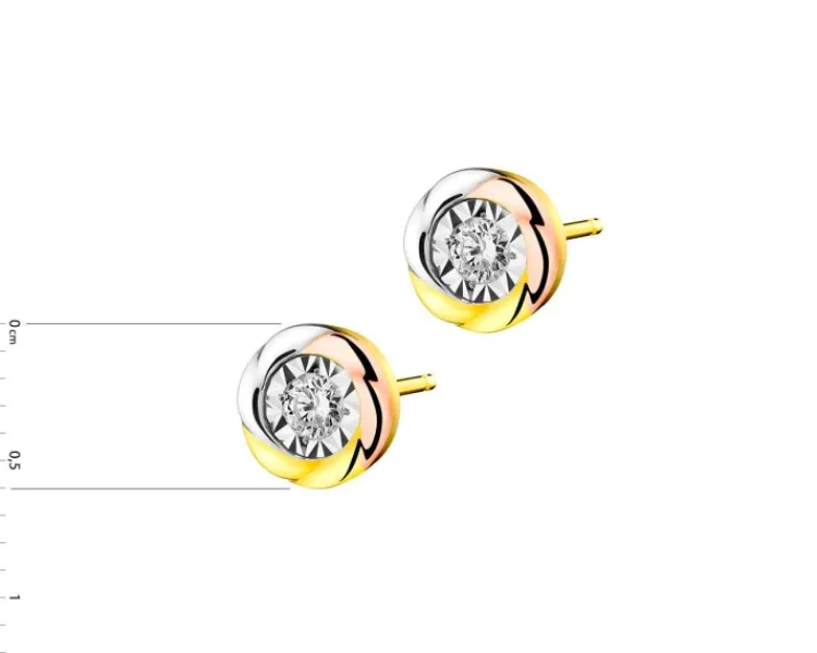 Clearance Apart Kolczyki z żółtego, białego i różowego złota z brylantami - 0,10 ct - próba 585