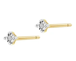 Clearance Apart Kolczyki z żółtego i białego  złota z diamentami - 0,008 ct - próba 375