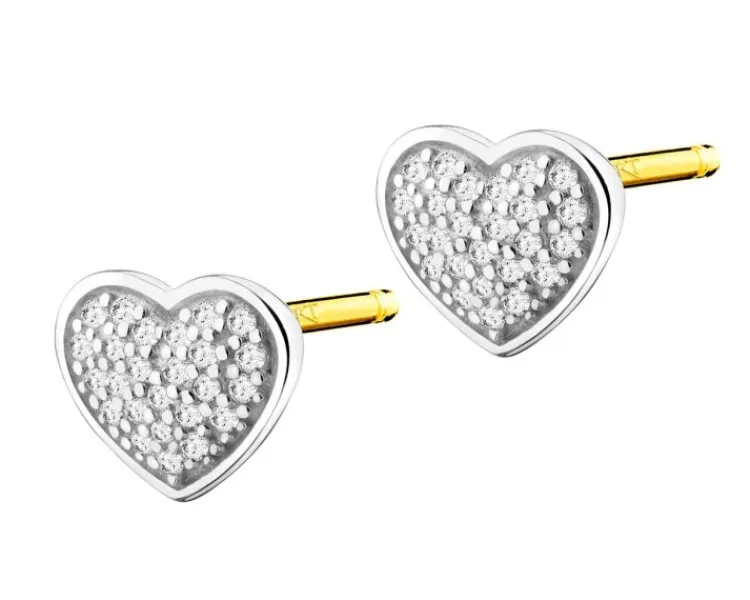 Clearance Apart Kolczyki z żółtego i białego złota z diamentami - serca - 0,07 ct - próba 375
