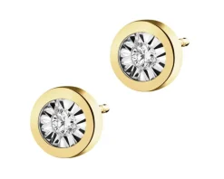 Apart Kolczyki z żółtego i białego złota z brylantami - 0,04 ct - próba 375< Kolczyki Z Diamentami