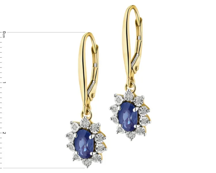 Outlet Apart Kolczyki z żółtego i białego złota z diamentami i szafirami - próba 585