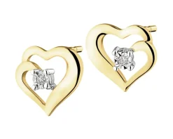 Apart Kolczyki z żółtego i białego złota z brylantami - serca - 0,01 ct - próba 375< Wszystkie
