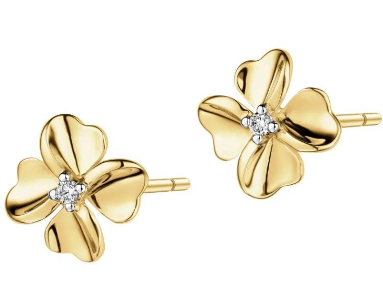 Apart Kolczyki z żółtego złota z brylantami - kwiaty - 0,01 ct - próba 375< Kolczyki Z Diamentami