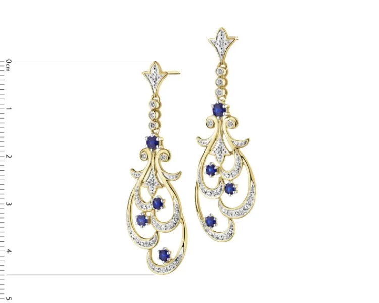 Best Apart Kolczyki z żółtego złota z brylantami i szafirami - próba 585
