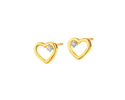 Outlet Apart Kolczyki z żółtego złota z brylantami - serca - 0,02 ct - próba 585