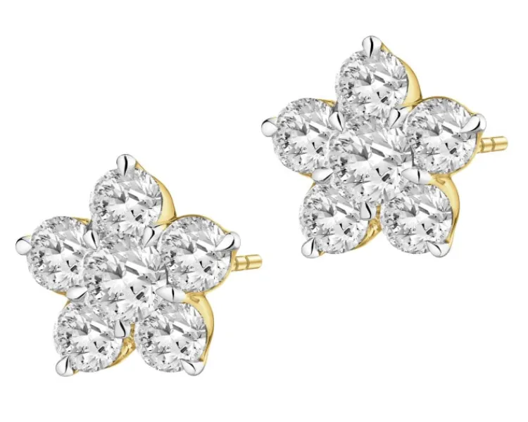 Apart Kolczyki z żółtego złota z brylantami laboratoryjnymi - kwiaty - 0,96 ct - próba 585< Wszystkie