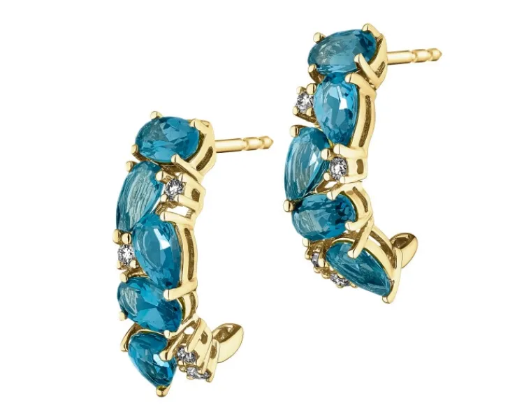 Outlet Apart Kolczyki z żółtego złota z brylantami i topazami London Blue - próba 585