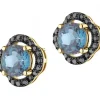 Apart Kolczyki z żółtego złota z czarnymi brylantami i topazami London Blue - próba 585< Kolczyki Z Diamentami