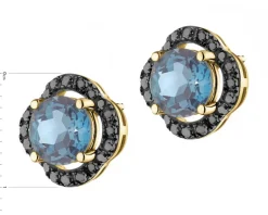 Apart Kolczyki z żółtego złota z czarnymi brylantami i topazami London Blue - próba 585< Kolczyki Z Diamentami