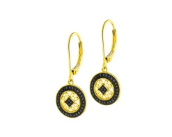 Clearance Apart Kolczyki z żółtego złota z czarnymi diamentami - rozety - 0,18 ct - próba 585